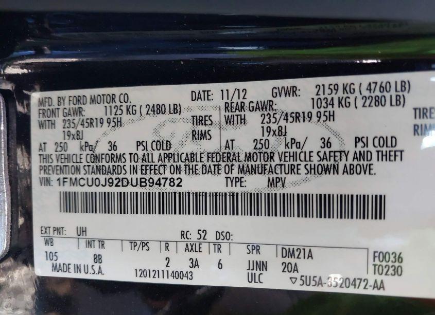 Photo 9 of 2013 Ford Escape TITANIUM (VIN 1FMCU0J92DUB94782)