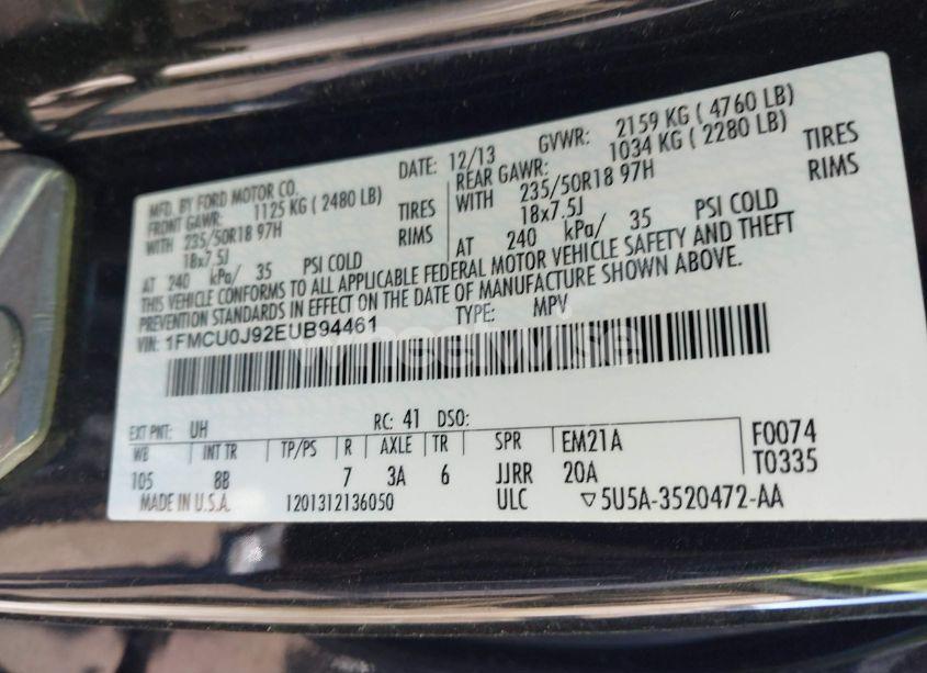 Photo 9 of 2014 Ford Escape TITANIUM (VIN 1FMCU0J92EUB94461)