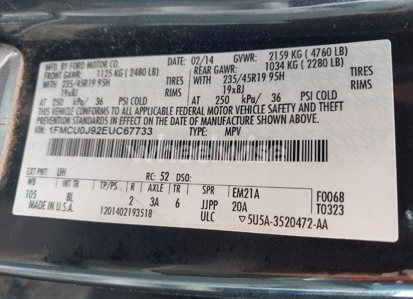 Photo 9 of 2014 Ford Escape TITANIUM (VIN 1FMCU0J92EUC67733)