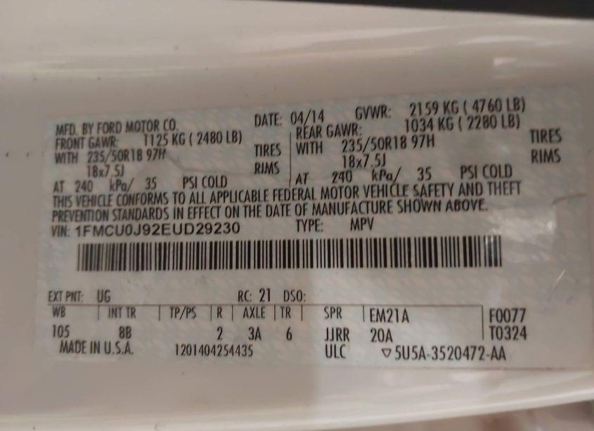 Photo 9 of 2014 Ford Escape TITANIUM (VIN 1FMCU0J92EUD29230)