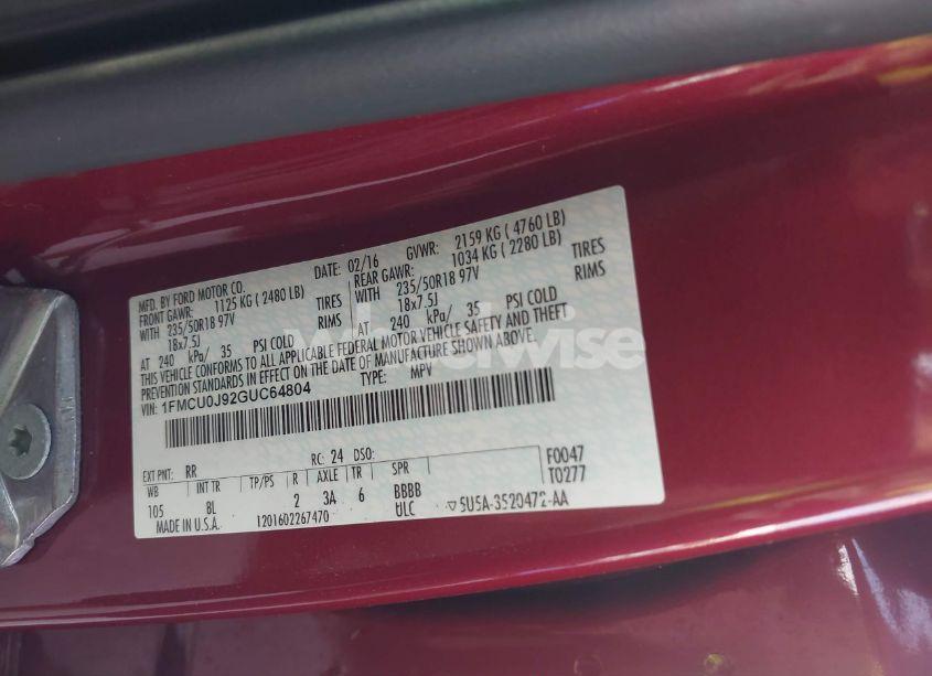 Photo 9 of 2016 Ford Escape TITANIUM (VIN 1FMCU0J92GUC64804)