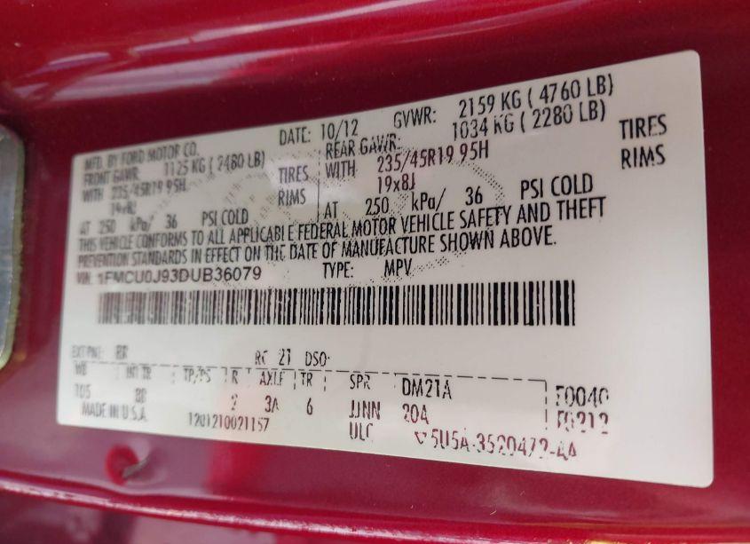 Photo 9 of 2013 Ford Escape TITANIUM (VIN 1FMCU0J93DUB36079)