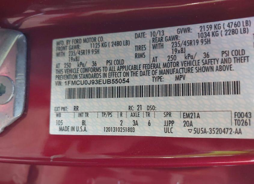 Photo 9 of 2014 Ford Escape TITANIUM (VIN 1FMCU0J93EUB55054)