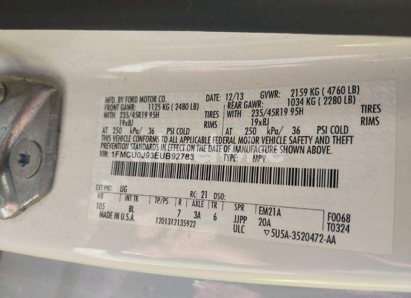 Photo 9 of 2014 Ford Escape TITANIUM (VIN 1FMCU0J93EUB92783)