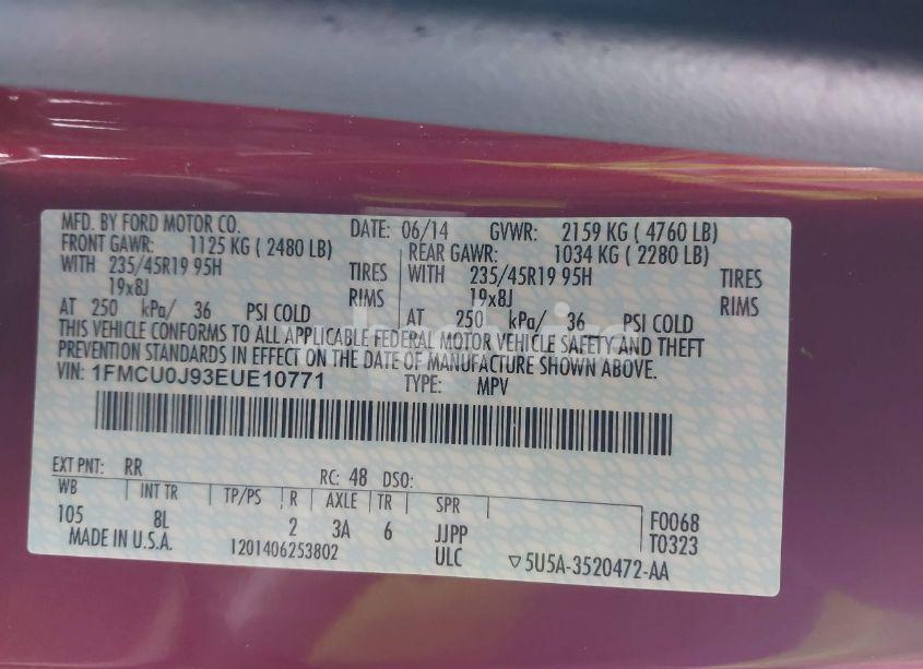 Photo 9 of 2014 Ford Escape TITANIUM (VIN 1FMCU0J93EUE10771)