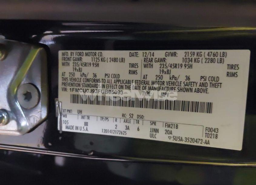 Photo 9 of 2015 Ford Escape TITANIUM (VIN 1FMCU0J93FUB05093)