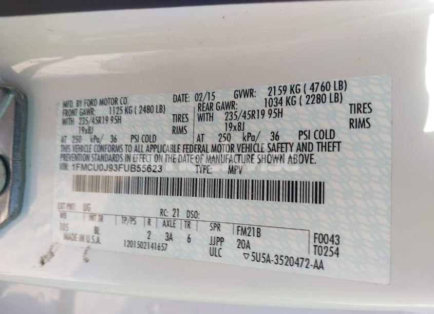 Photo 9 of 2015 Ford Escape TITANIUM (VIN 1FMCU0J93FUB55623)