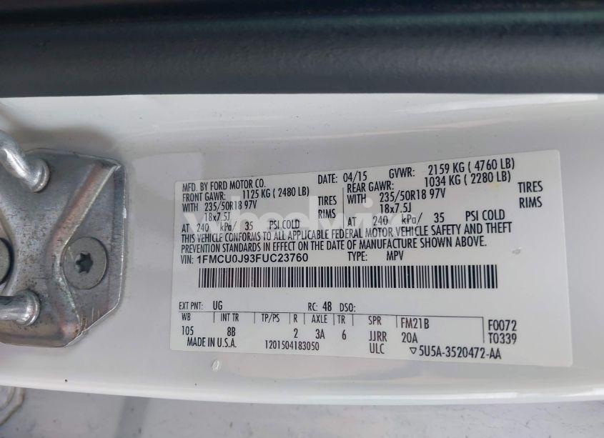 Photo 9 of 2015 Ford Escape TITANIUM (VIN 1FMCU0J93FUC23760)