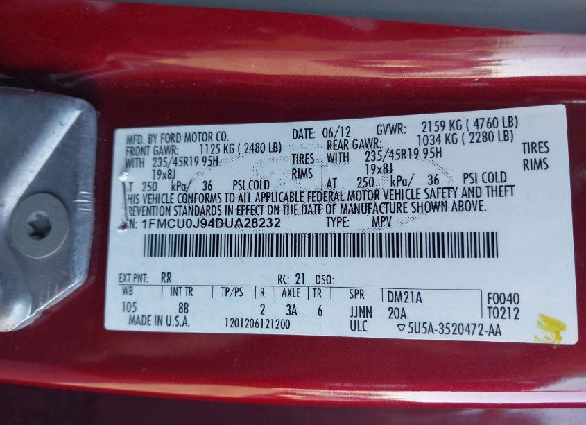 Photo 9 of 2013 Ford Escape TITANIUM (VIN 1FMCU0J94DUA28232)