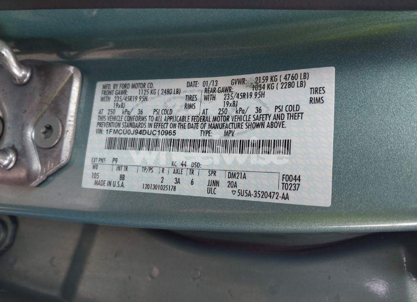 Photo 9 of 2013 Ford Escape TITANIUM (VIN 1FMCU0J94DUC10965)