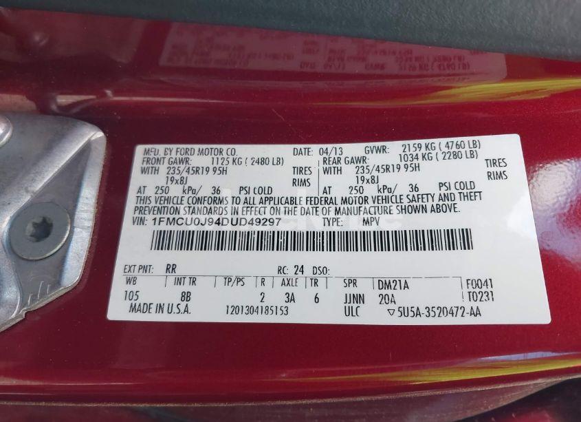 Photo 9 of 2013 Ford Escape TITANIUM (VIN 1FMCU0J94DUD49297)