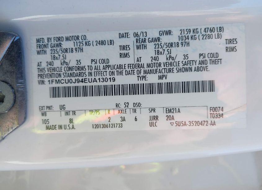 Photo 9 of 2014 Ford Escape TITANIUM (VIN 1FMCU0J94EUA13019)