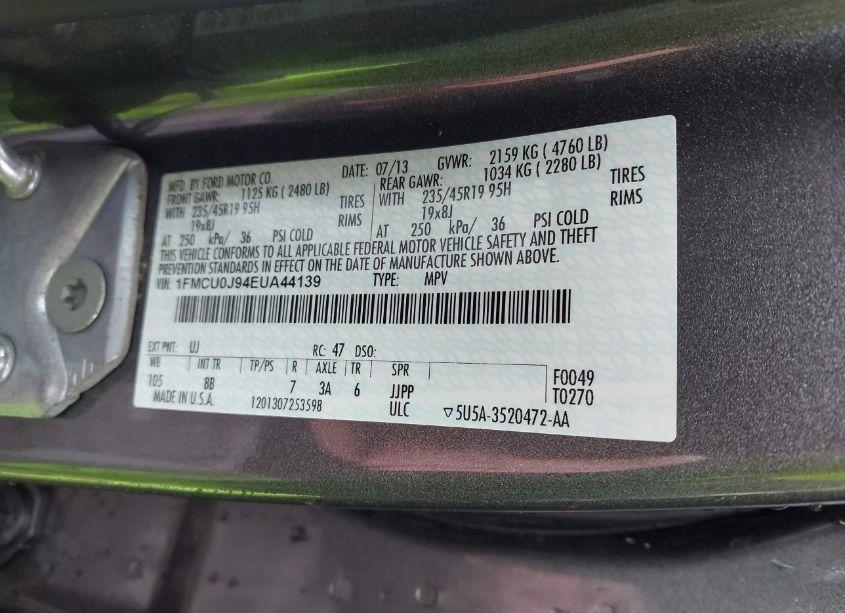 Photo 9 of 2014 Ford Escape TITANIUM (VIN 1FMCU0J94EUA44139)