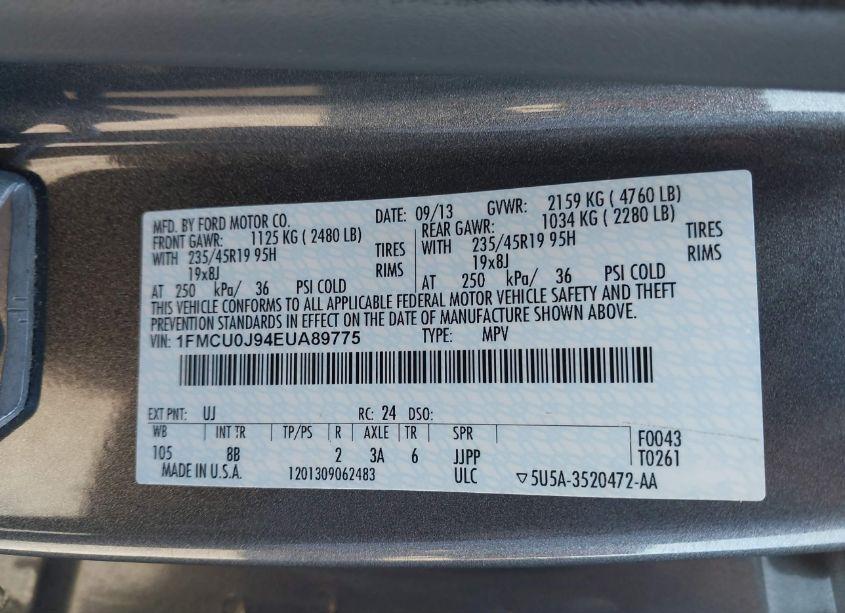 Photo 9 of 2014 Ford Escape TITANIUM (VIN 1FMCU0J94EUA89775)