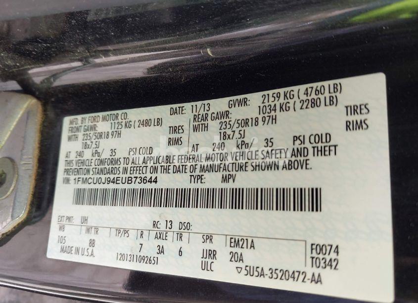 Photo 9 of 2014 Ford Escape TITANIUM (VIN 1FMCU0J94EUB73644)