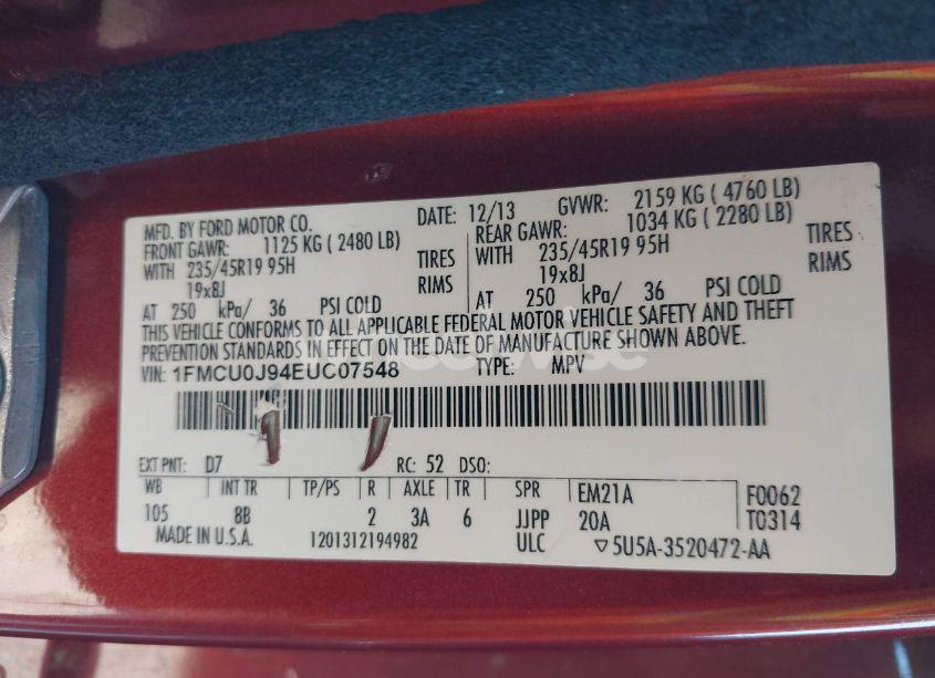 Photo 9 of 2014 Ford Escape TITANIUM (VIN 1FMCU0J94EUC07548)