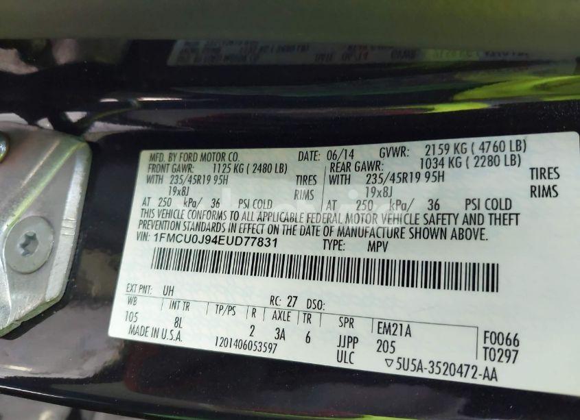 Photo 9 of 2014 Ford Escape TITANIUM (VIN 1FMCU0J94EUD77831)