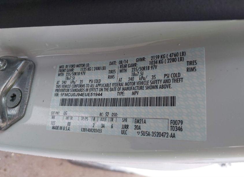 Photo 9 of 2014 Ford Escape TITANIUM (VIN 1FMCU0J94EUE51944)