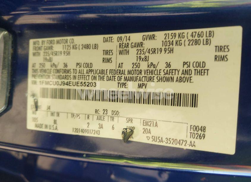 Photo 9 of 2014 Ford Escape TITANIUM (VIN 1FMCU0J94EUE55203)