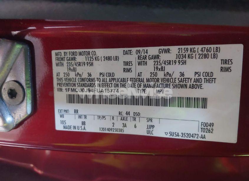 Photo 9 of 2015 Ford Escape TITANIUM (VIN 1FMCU0J94FUA15774)