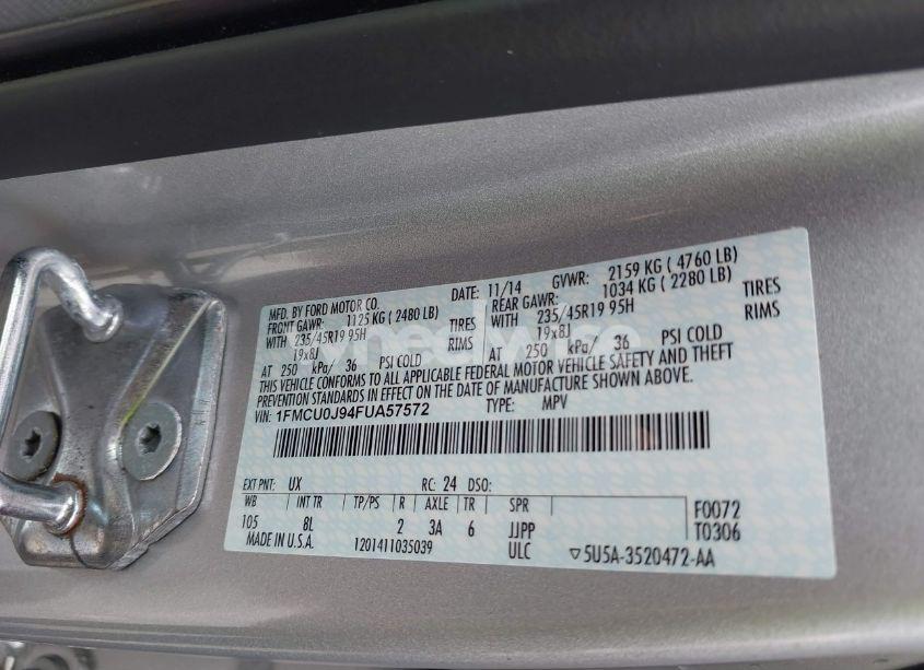 Photo 9 of 2015 Ford Escape TITANIUM (VIN 1FMCU0J94FUA57572)