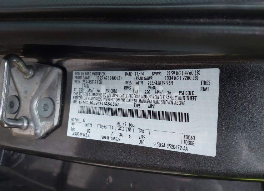 Photo 9 of 2015 Ford Escape TITANIUM (VIN 1FMCU0J94FUA60567)