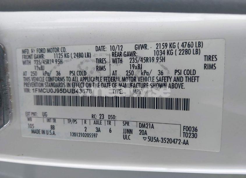 Photo 9 of 2013 Ford Escape TITANIUM (VIN 1FMCU0J95DUB43678)