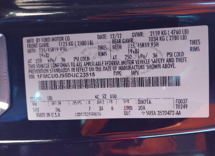 Photo 9 of 2013 Ford Escape TITANIUM (VIN 1FMCU0J95DUC23515)