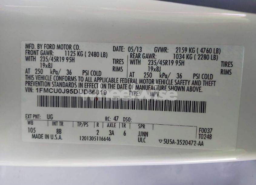 Photo 9 of 2013 Ford Escape TITANIUM (VIN 1FMCU0J95DUD66819)