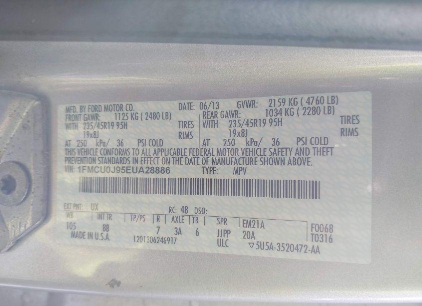 Photo 9 of 2014 Ford Escape TITANIUM (VIN 1FMCU0J95EUA28886)