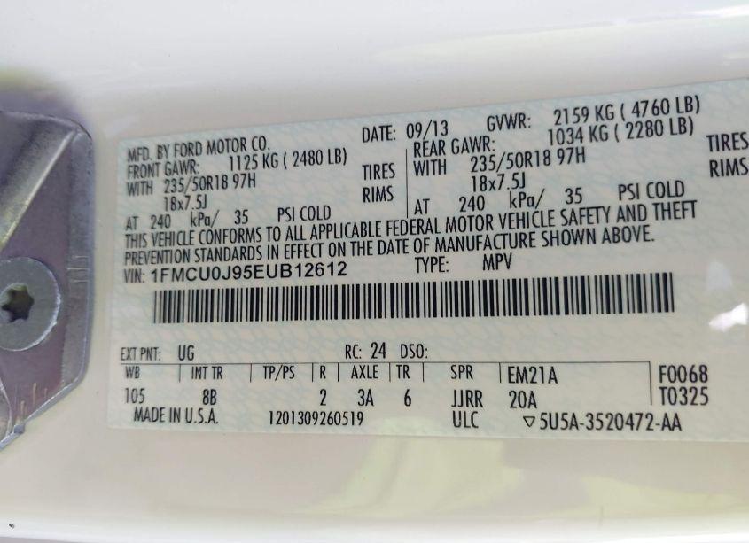 Photo 9 of 2014 Ford Escape TITANIUM (VIN 1FMCU0J95EUB12612)