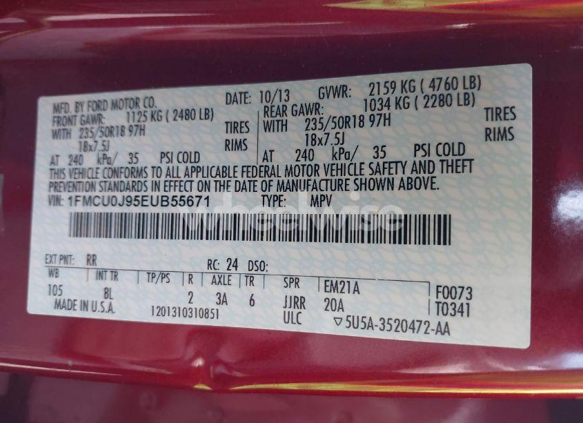 Photo 9 of 2014 Ford Escape TITANIUM (VIN 1FMCU0J95EUB55671)