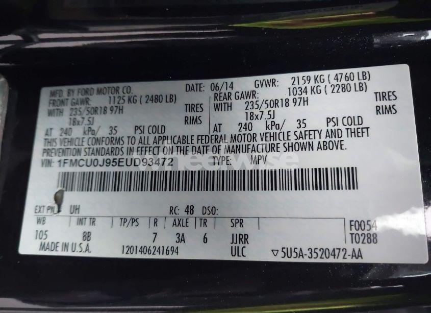 Photo 9 of 2014 Ford Escape TITANIUM (VIN 1FMCU0J95EUD93472)