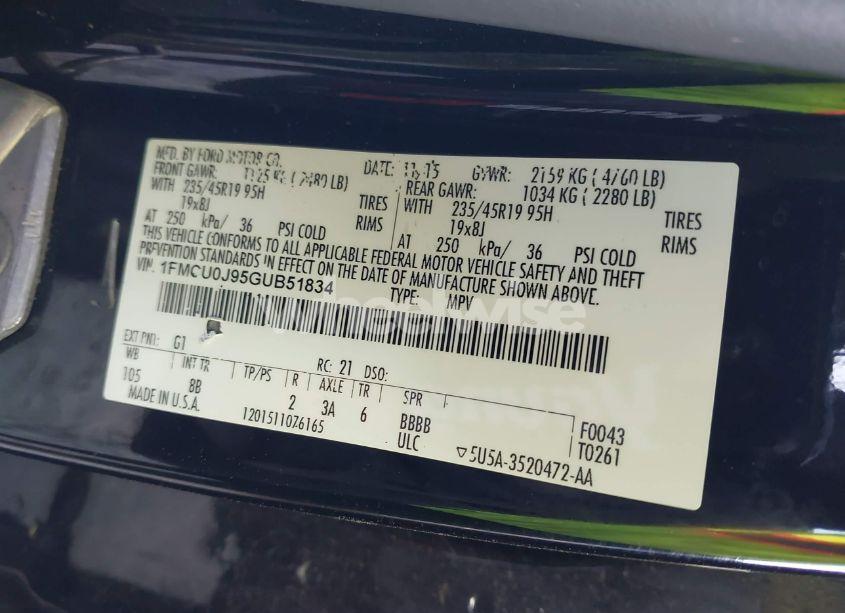 Photo 9 of 2016 Ford Escape TITANIUM (VIN 1FMCU0J95GUB51834)