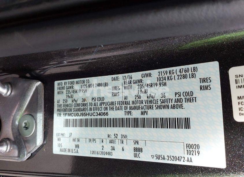 Photo 9 of 2017 Ford Escape TITANIUM (VIN 1FMCU0J95HUC34066)