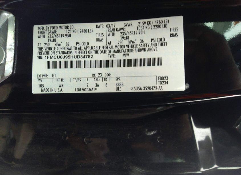 Photo 9 of 2017 Ford Escape TITANIUM (VIN 1FMCU0J95HUD34782)