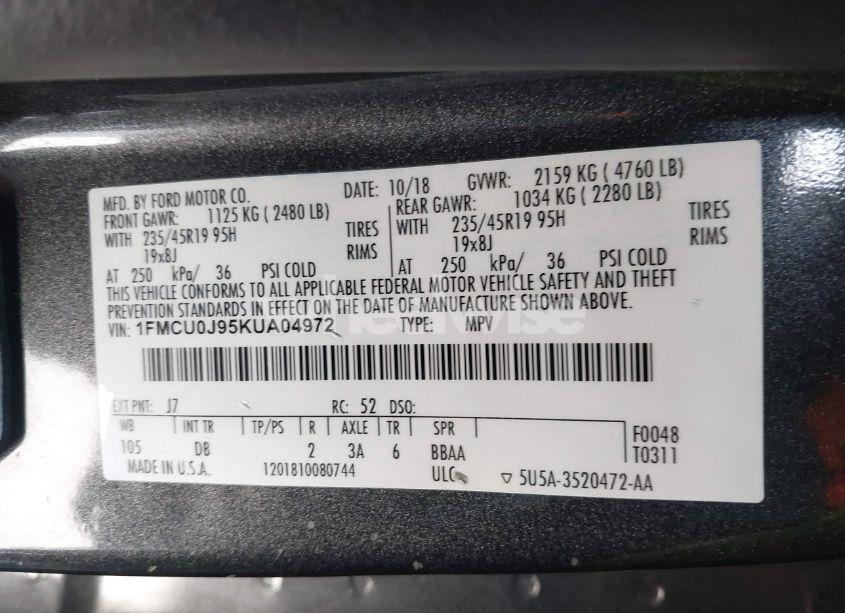 Photo 9 of 2019 Ford Escape (VIN 1FMCU0J95KUA04972)