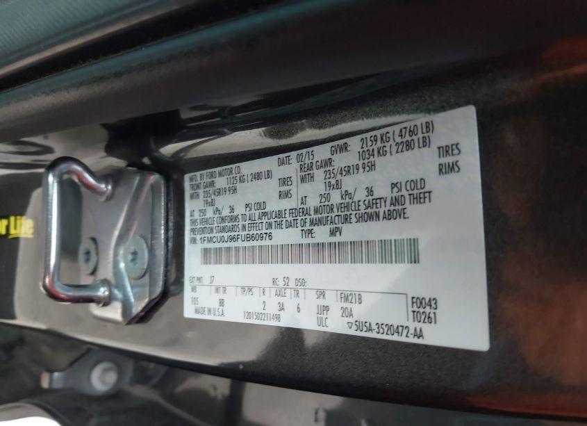 Photo 9 of 2015 Ford Escape TITANIUM (VIN 1FMCU0J96FUB60976)