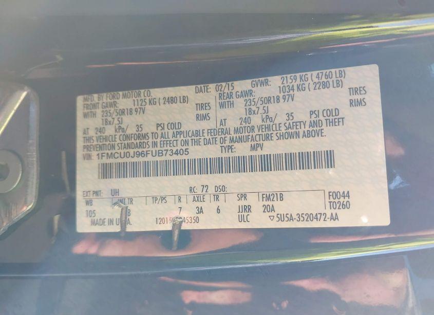 Photo 9 of 2015 Ford Escape TITANIUM (VIN 1FMCU0J96FUB73405)