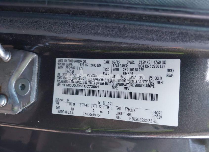 Photo 9 of 2015 Ford Escape TITANIUM (VIN 1FMCU0J96FUC73861)