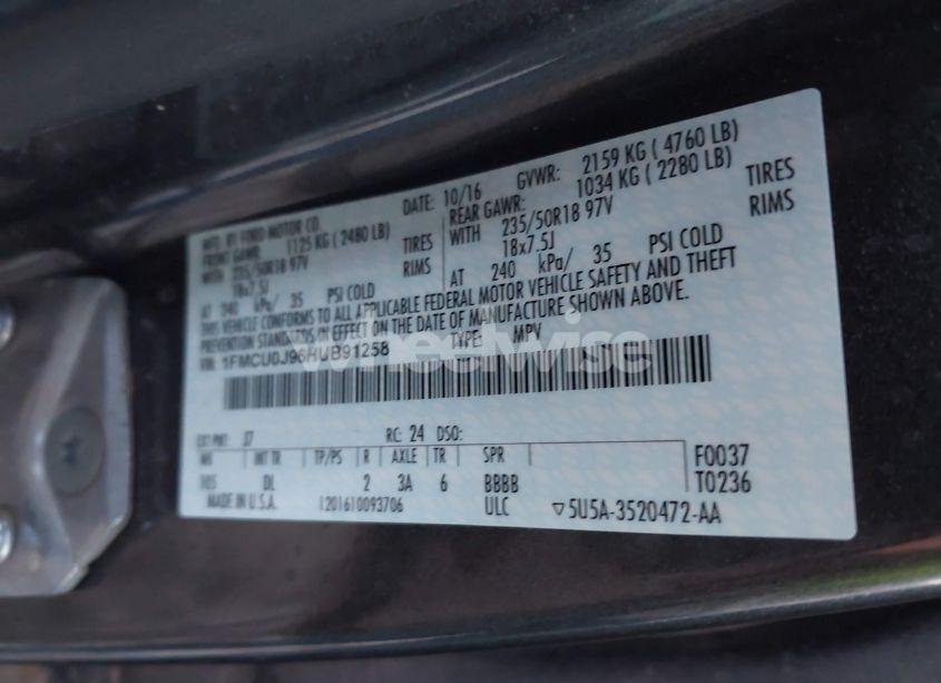 Photo 9 of 2017 Ford Escape TITANIUM (VIN 1FMCU0J96HUB91258)