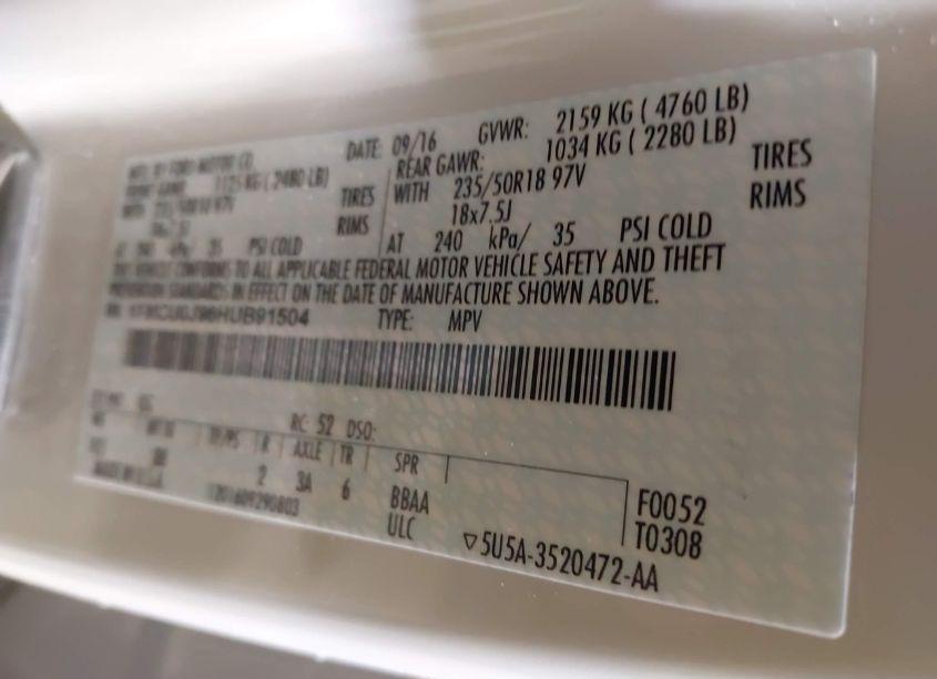 Photo 9 of 2017 Ford Escape TITANIUM (VIN 1FMCU0J96HUB91504)