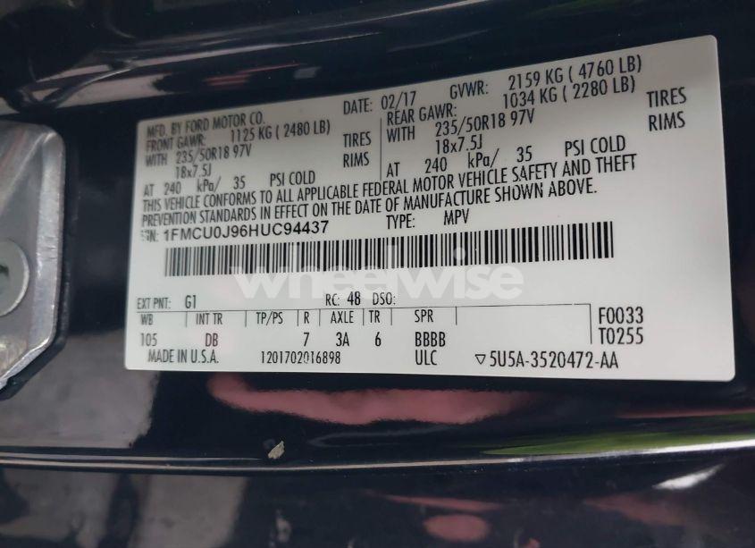 Photo 9 of 2017 Ford Escape TITANIUM (VIN 1FMCU0J96HUC94437)