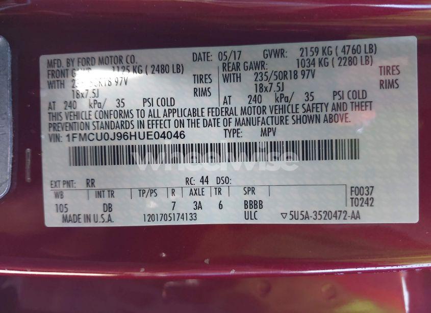 Photo 9 of 2017 Ford Escape TITANIUM (VIN 1FMCU0J96HUE04046)