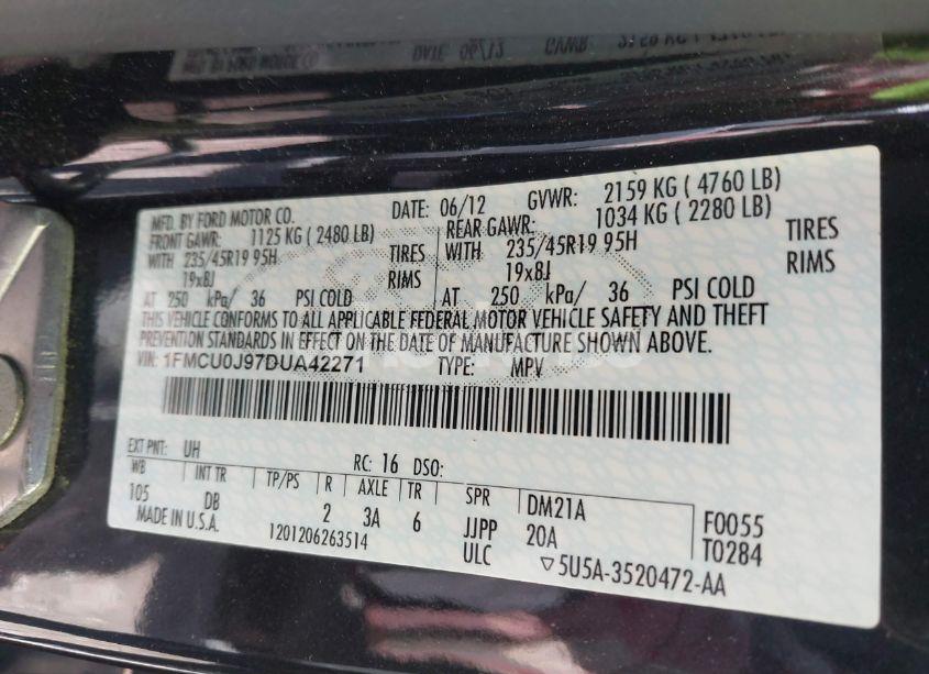 Photo 9 of 2013 Ford Escape TITANIUM (VIN 1FMCU0J97DUA42271)