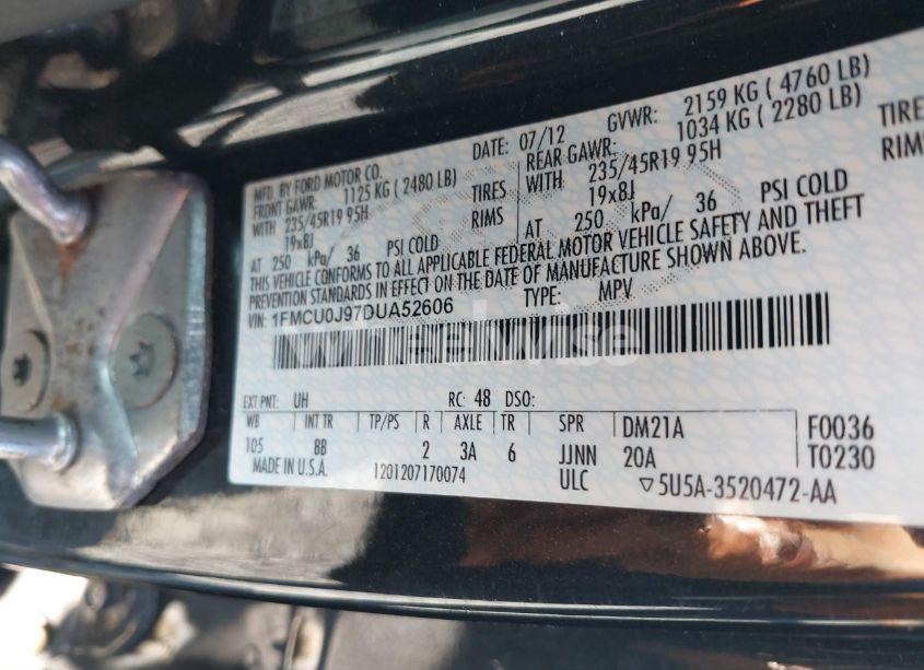 Photo 9 of 2013 Ford Escape TITANIUM (VIN 1FMCU0J97DUA52606)