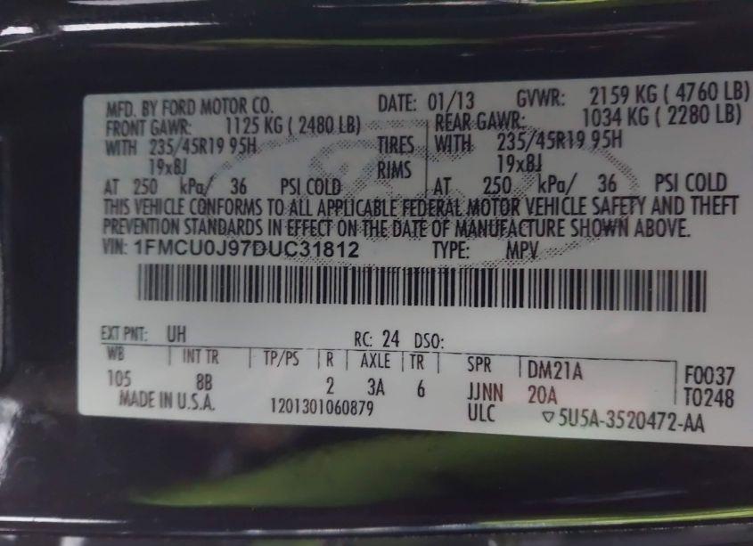 Photo 9 of 2013 Ford Escape TITANIUM (VIN 1FMCU0J97DUC31812)