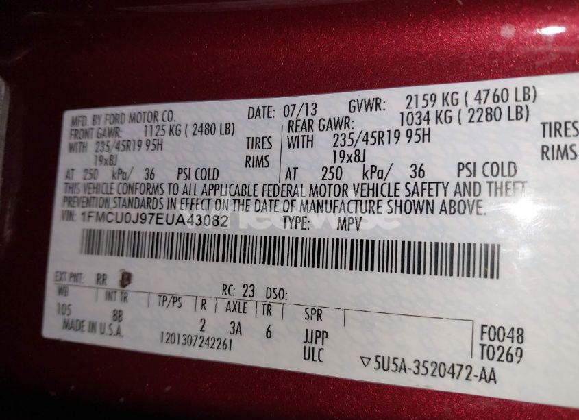 Photo 9 of 2014 Ford Escape TITANIUM (VIN 1FMCU0J97EUA43082)