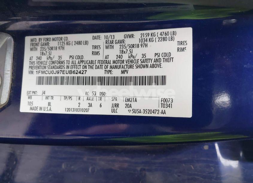 Photo 9 of 2014 Ford Escape TITANIUM (VIN 1FMCU0J97EUB62427)