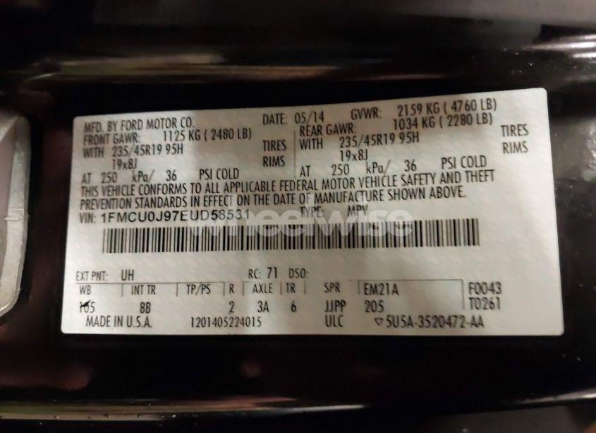 Photo 9 of 2014 Ford Escape TITANIUM (VIN 1FMCU0J97EUD58531)